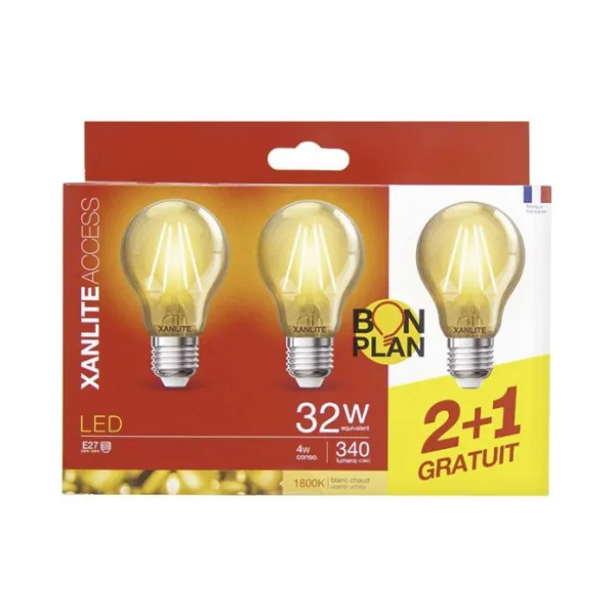 Lot de 3 Ampoules XANLITE E27 Déco