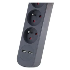 Multiprise CHACON 5 prises + 2 USB-A avec interrupteur Noire - Cable 1.5m