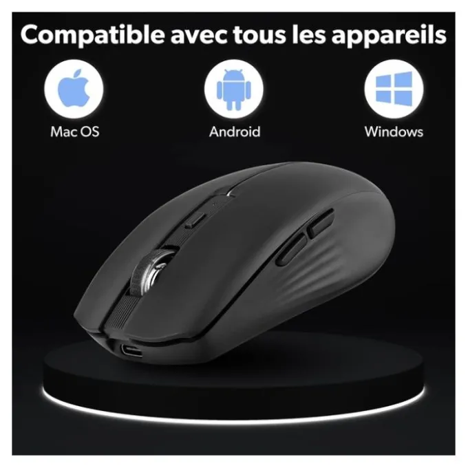 Souris rechargeable bluetooth DUAL CONNECT noire - GRADIENT